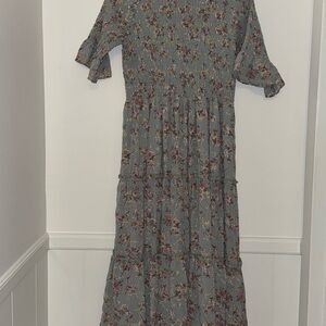 JessaKae Gray Maxi Dress with Floral Design